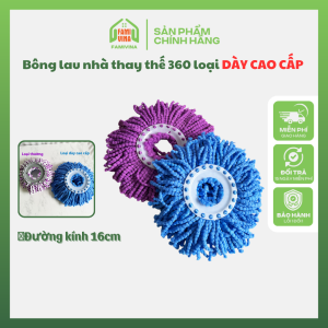 Bông lau nhà 360 tròn loại DÀY cao cấp sợi bông mềm mịn thấm hút không rụng lông khi sử dụng