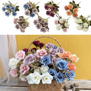 MACRAMEX 5 Heads Rose Artificial Flower Multicolor Silk Petals Faux Flower Creative Photo Props Simulation Rose Flower Home Decoration
