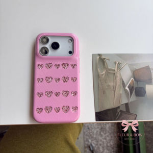 For iPhone 17 Pro Max Case TPU Pink Heart Glitter Powder PU Phone Case For 16 15 Cover Aesthetic Korean Cute