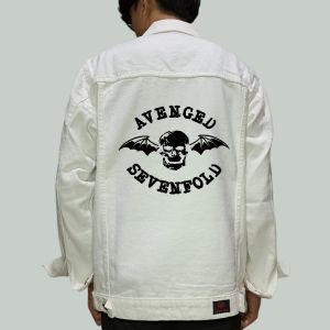 Jaket Jeans Printing Sablon Pria PREMIUM - PUTIH AVENGED SEVENFOLD