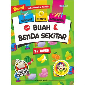 Buku Aktivitas Anak Gunting Tempel Mewarnai Tema Buah dan Benda Sekitar Full Color Bonus Stiker