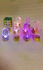 3D 0-9 Number LED lights INS style Birthday creative arrangement electronic candles led lights birthday party cake candle decorations Gold base