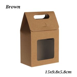 GTRBFDS 6Pcs Kraft Paper Birthday Party Supplies Paper Gift Package Clear PVC Window Candy Wrapping Bag Present Case