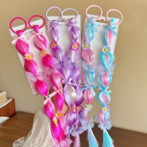 HUIHEYU Handmade Gradient Style Wig Braids High-Elasticity Hair Ties Colorful Braided Bubble Braids Natural Hair Bands Butterfly Flower Long Ponytail Women