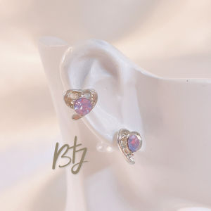 BTJ Korean Asymmetry Heart Shape Zircon Ear Stud Classic Female Fashion Earrings Accessories