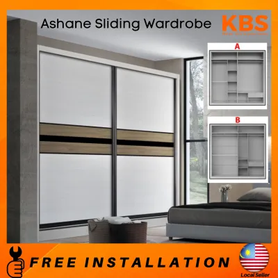 (FREE Installation+Shipping) KBS Ashane 5/6/7/8ft x 8ft Anti-jump Sliding Door / wardrobe clothes cabinet / almari baju