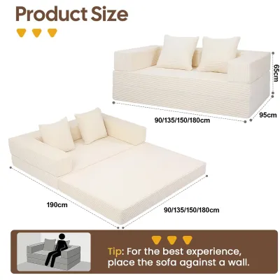 【10 Years Warranty】DreaME Furniture Folding sofa bed integrated dual-purpose full sponge roll pack compressed fabric sofa with handrail 0.9/1.35/1.5/1.8M Applicable to living room three-person small living room sofa set available on different colors