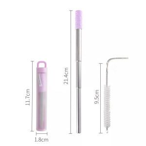 Retractable Metal Straw Set Reusable & Portable Stainless Steel Straw Straw with Case & Brush