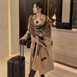 Leopard Sunscreen Cover-up Old Money Style Tiger Print Long Cover Scarf Warm Draped Cardigan Women