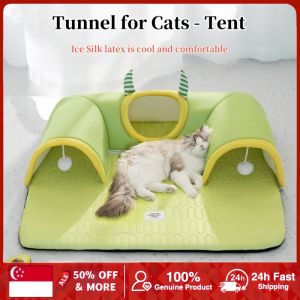 3-in-1 Cat Bed & Play Tunnel for Pets Suitable for Two Cats Ice Silk latex is cool and comfortable