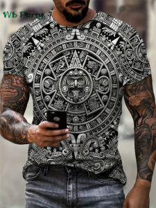 [Local Stock] HBESTY Halloween Christmas Aztec Themed Pattern 3D Print T Shirt Compression Shirt Short Sleeve Tee Mens Summer T-shirts Vintage Print Mens Clothes Tops