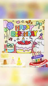 Cartoon Dog Happy Birthday Background Cloth Hanging Cloth for Childrens First Birthday Party Scene Decoration Photo Arrangement Decorative Cloth