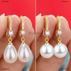 [COD] Biubiuni Đồ trang sức cho phụ nữ nước thả bông tai ngọc trai cho phụ nữ màu đỏ trắng vòng ngọc trai hình bầu dục Bông Tai đám cưới engagement Valentines ngày Quà Tặng