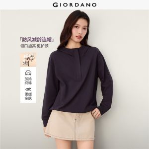 Giordano Beau Monde Women 100% cotton half zip placket hoodie Free Shipping 13326635