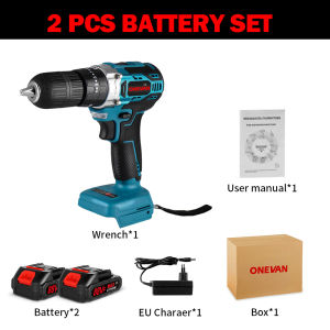 ONEVAN 1000W 450N.M Brushless Electric Impact Drill 25+3 Torque 3 in 1 Electric Cordless Screwdriver Portable Mini Electric Impact Drill For Makita 18V Battery