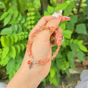 Q140 Lắc tay thiết kế đá Mặt Trời Sunstone vô định móc Bạc freesize cho Hỏa và Thổ - Phong Thủy TUDO