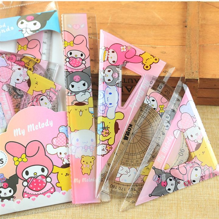 Cute Cartoon Triangle Ruler Kuromi My Melody Cinnamoroll Stationery Set ...