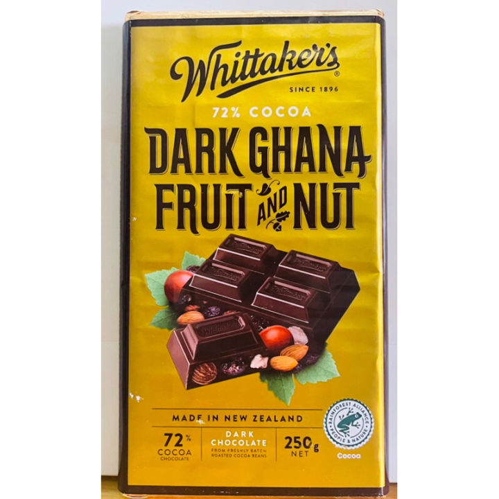 【COD】 Whittaker’s 72% COCOA DARK GHANA FRUIT and NUT 250G | Lazada PH