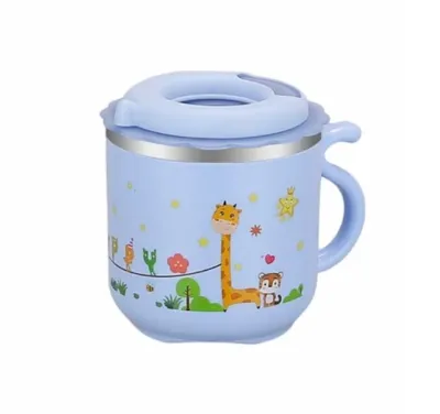 Kids Cute Cartoon Drinking Cup with Lid Cover 300ml Stainless Steel Leakproof Drinking Straw Cup