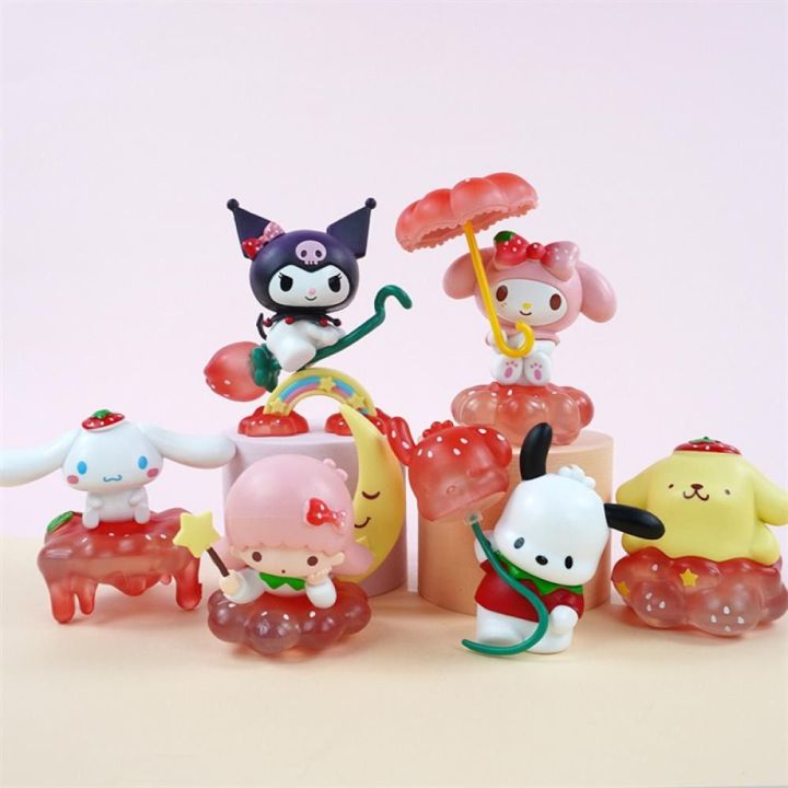 TESDFD Cinnamoroll ฟิกเกอร์ Sweet strawberry Series Kuromi การ์ตูนลาย ...