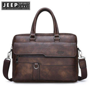 JEEP SPIRIT 1941 ESTD Business Briefcase Leather High Quality Mens Office Bag Casual Suitable for 14 inch Laptop Case
