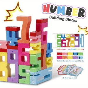 Math Number Blocks 1-10 STEM Stacking Toys with 30 Challenges Learning Games Educational Toy Gift for Kids Ages 3-6