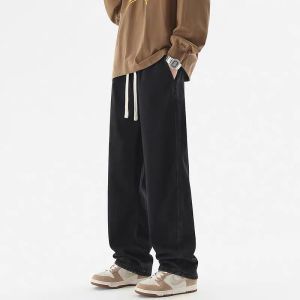 MPJ Fashionable Mens Jeans Drawstring Elastic Straight Denim Pants for Men Loose Fit Trend Wide Leg Jogger Pants