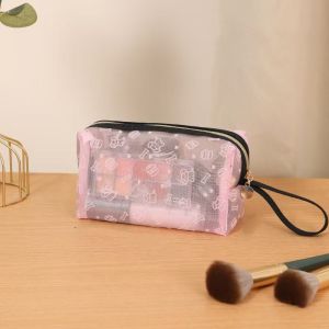 BAIXL Lightweight Mesh Handheld Makeup Bag Zipper Square Mesh Cosmetic Bag Portable Cosmetic Cases Storage Toiletry Bag Ladies