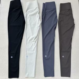 Special Offer lu Womens nude-feel yoga pants with exposed leg band four-season stretchy high-waisted butt-lifting tight-fitting long sports fitness pants