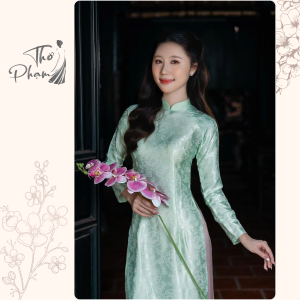 Áo Dài Bạch Phượng Dáng Ôm Truyền Thống Cổ Cao Tay Dài Gấm Dệt Nổi Sang Trọng - ÁO DÀI THƠ PHẠM