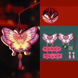 Retro Style DIY Mid Autumn Festival Lantern Creative Luminous Butterfly Rabbit Lamp Holiday Hanging Light Decor Mid Autumn Nostalgia Gift