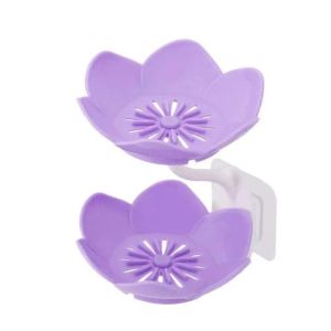 1pc Creative Lotus Shape Soap Box Double Layer Plastic Flower Shape Soap Holder Water Draining Soap Dish Punch Free Mounted Soap Rack Bathroom Accessories