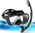 Snorkel Set, Professional Snorkeling Gear Panoramic Anti-Fog Diving Goggles and Dry Snorkel Tempered Glass Scuba Diving Mask for Diving, Snorkeling and Swimming. 
