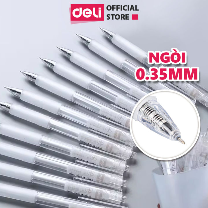 Bút bi nước bút gel bút mực bấm văn phòng Deli mực đen ngòi 0.35mm học sinh mực đều, ngòi nhỏ có ruột thay thế - A122 | Lazada Việt Nam