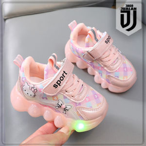 Sepatu Sneakers KITTY Lampu LED Anak usia 1 2 3 4 5 6 tahun / Sepatu Kets Tali Perekat Anak Cewek Motif Kartun Lucu / Sepatu MENYALA Anak Balita Perempuan Fashion Trendy / Sepatu Baby Casual Wanita Motif Pita Kitty / Sepatu Running Anak LED Keren Sporty