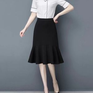Womens High Waist Slim A-Line Mid-Length Slim Ruffle Fishtail Skirt