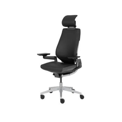 Modernform Steelcase เก้าอี้ Ergonomic รุ่น Gesture พร้อมพนักพิงศีรษะ โครงเงิน หุ้มหนังแท้สีดำ