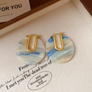 DRESSPLUS Vintage Acetate Hoop Earrings Acetic Acid Trendy Geometric Earrings Simple Gold Leopard Print Earrings Women