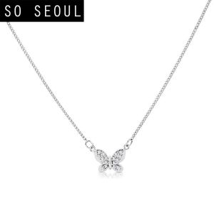 sO SEOUL Caria 3D Butterfly Diamond Simulant Cubic Zirconia Pendant Chain Necklace
