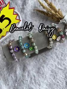 CLICK  GL2029 Gelang Manik Aesthetic Manik Daisy Rumbai Bunga Karet Kristal Wanita Colourf Korea
