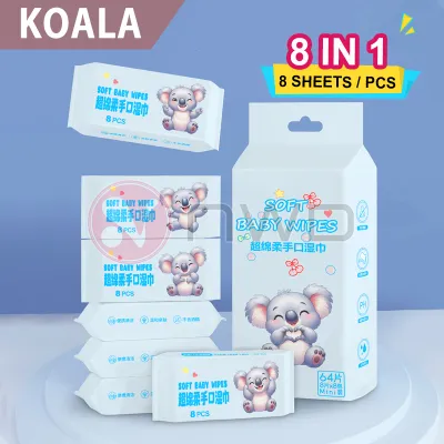 《 𝟴 𝗕𝗔𝗚𝗦 / 𝗣𝗔𝗖𝗞 》Multipurpose Disposable Wet Tissues Mini Alcohol Free Children Baby Cleaning Wet Wipes Tisu Basah 湿纸巾