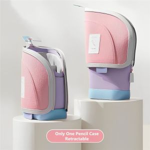 FEELDG 2-in-1 Standing Pencil Case Vertical Portable Stationery Storage Bag Gift Retractable Pencil Bag Desk Supplies Holders