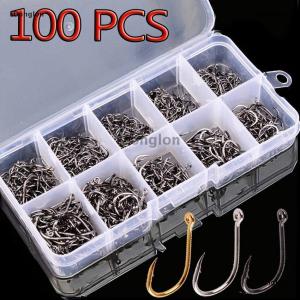 [COD] Donglon 100Pcs Fishing Hooks Set Carbon Steel Single Circle Fishing Hook Fly Fishing Jip Barbed Carp Hooks Sea Tackle Accessories