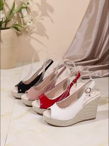[Free Shipping] New Wedge Heel Woven Rope High Heel Peep-Toe Backless Sandals Simple Waterproof Platform Thick-Soled High Heel Womens Shoes