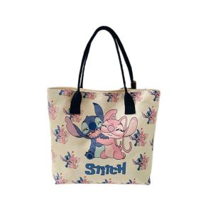 495HS Large Capacity Stitch Shoulder Bag Canvas Versatile Tote Bag Portable Storage Bag Cartoon Handbag Girls
