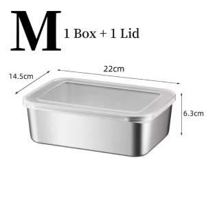 (Baolikai) Stainless Steel Food Tray with Lid Food Storage Container Household Fresh-keeping Box for BB