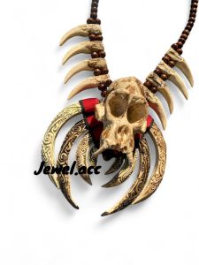 Kalung etnik taring replika ukir tengkorak