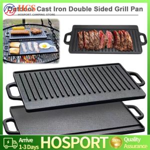 Heavy-Duty Cast Iron Griddle with Double Handles Large Surface for Indoor and Outdoor Grilling of Steaks and Bread
