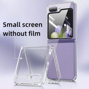 เคส TPU กระจกสำหรับ Samsung Galaxy Z Flip 5 5G เคสโปร่งใสในตัว + ฟิล์มสำหรับ Galaxy ปกป้องหน้าจอ ZFlip5 Z ฝาครอบ Flip5