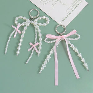 Pearl Bow Keychain Pendant Bag Hanging Accessories Wrist Style Mobile Phone Hanging Rope Gilrs Gift